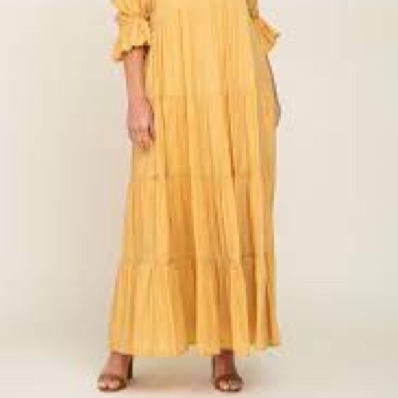 Yellow Bell Sleeve Maxi Dress NWT S Maternity friendly - Picture 3 of 12